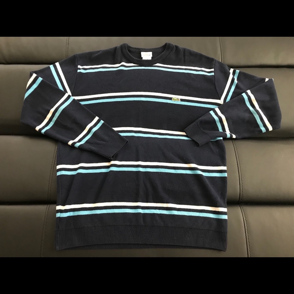 XL Lacoste navy blue white & blue striped sweater